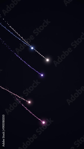 Abstract Multicolor Particle Trails Motion Background. Glowing Curved Light Streams Flow Loop. Perfect for technology, sci-fi, presentation, digital visual