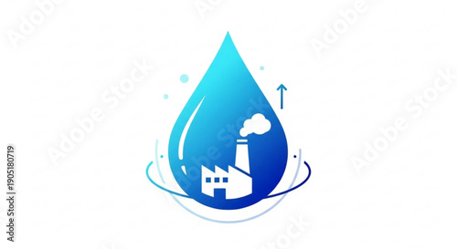 Water conservation and industrial usage concept with a factory inside a water droplet symbolizing sustainable practices