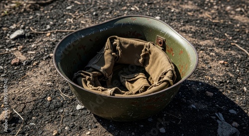 Wallpaper Mural Worn Military Helmet Filled With Cloth Torontodigital.ca