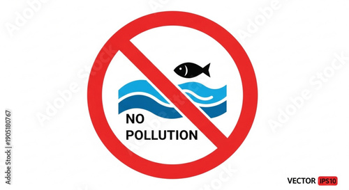 No pollution sign with fish and water waves prohibition symbol environmental conservation icon