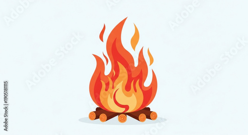 Vibrant campfire flames burning brightly on wooden logs in warm outdoor setting with cozy ambiance and soft lighting