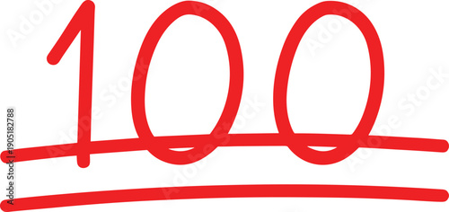 Red handwritten one hundred symbol with underline, perfect score and approval mark vector illustration for success concept