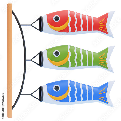 PNG 3D Colorful Koinobori Carp Streamers Illustration Isolated on a Transparent Background