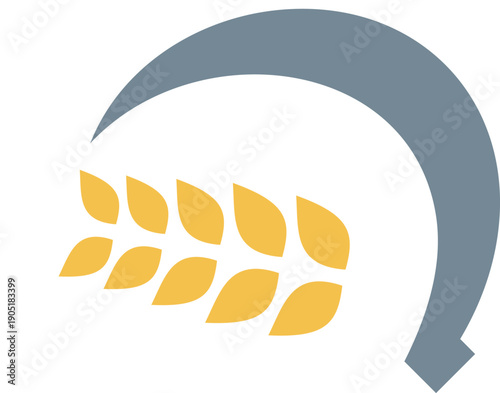 Stylized sickle and wheat icon for agriculture and harvest