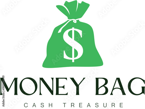 Green money bag logo design with dollar symbol