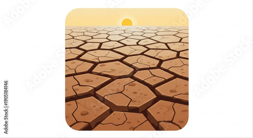Parched earth landscape with cracked dry soil under a setting sun depicting drought and arid conditions