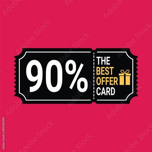 Discount coupon with 90 percent off on red background