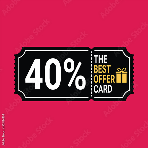 Discount coupon with 40 percent off on red background