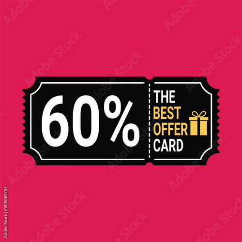 Discount coupon with 60 percent off on red background