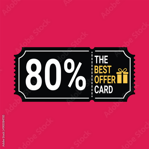 Discount coupon with 80 percent off on red background