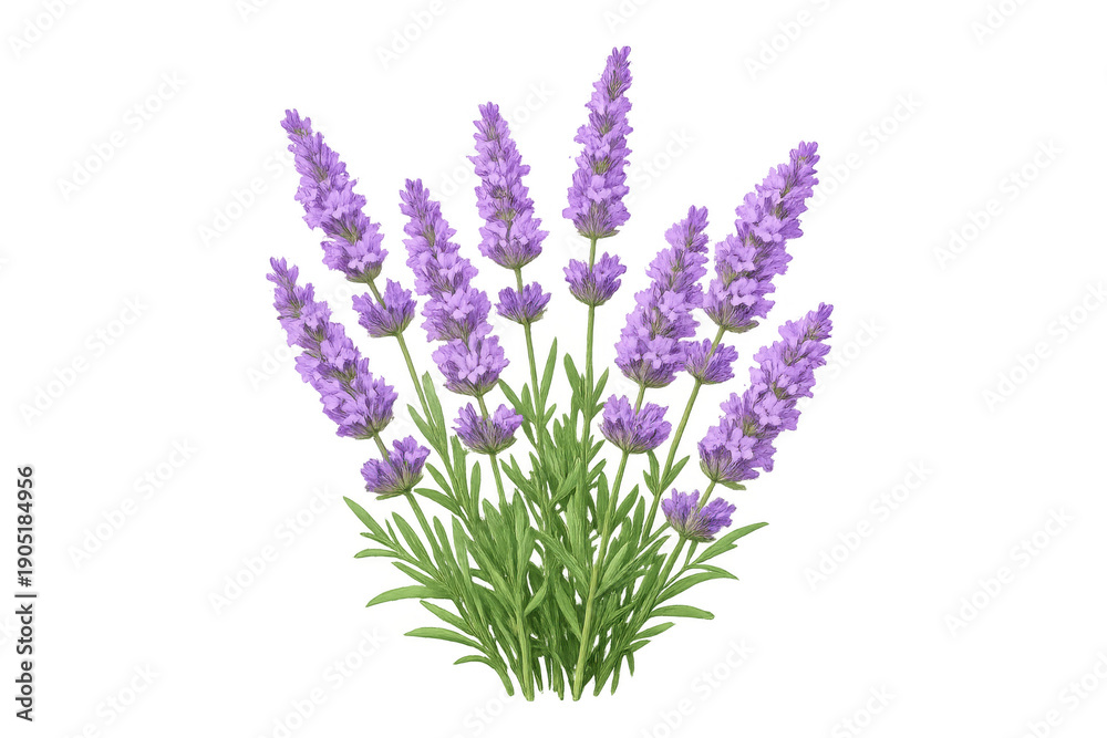 Obraz premium Lavender flowers blooming with vibrant purple petals and green leaves displaying natural beauty on transparent background
