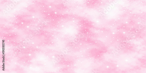 A shiny pink abstract background featuring a festive winter design with bokeh lights, snowflakes, and stars for a decorative Christmas and New Year holiday season illustration
