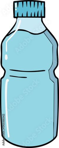 A clean, blue plastic water bottle is presented as a flat vector illustration, showcasing its simple. cartoon style