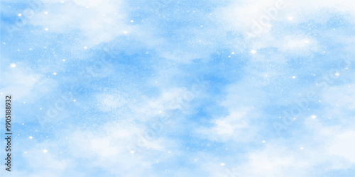 A beautiful clear blue sky background features bright white fluffy cumulus clouds floating through a natural summer atmosphere in this serene heaven-like cloudscape