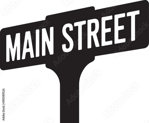 Black and white main street sign on a pole text