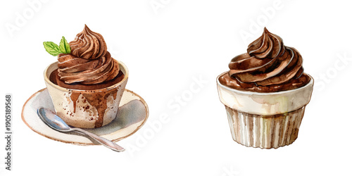 chocolate mousse watercolor vector illustration
