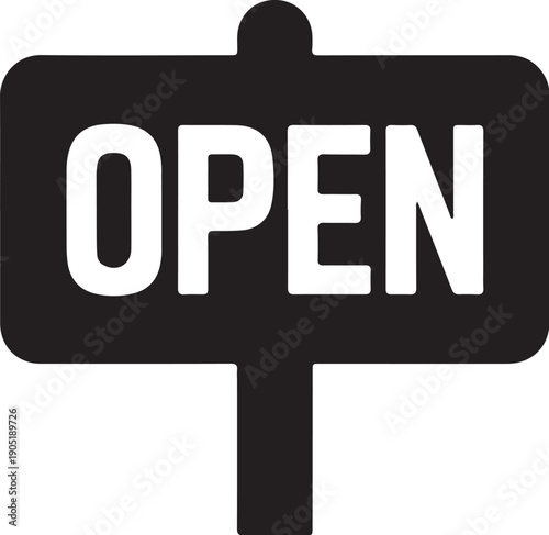 Black and white open sign with bold white letters