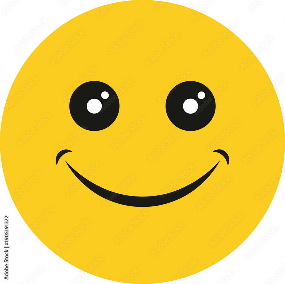 Fototapeta premium Smiling happy face emoji icon expressing joy positivity friendliness and cheerful emotion concept in flat vector style