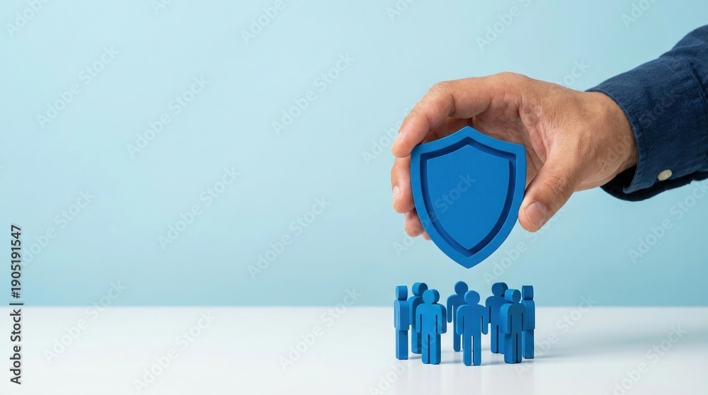 Fototapeta premium insurance protection security safety shield people group representing life and health insurance coverage for employees or a community in a professional environment.