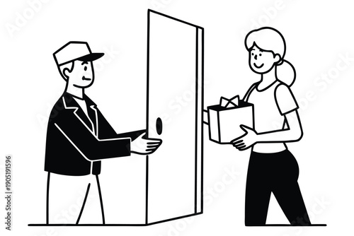 Man in Suit Handing Over Package to Smiling Person at Doorstep