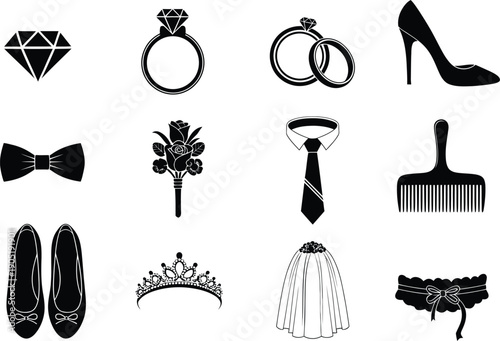 Collection of wedding and formal accessories icons