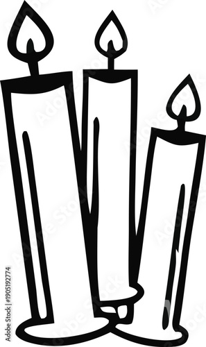 Three elegant candles with heart-shaped flames in a simple line art design.