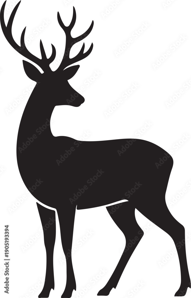 Obraz premium Black silhouette of a deer with large antlers standing
