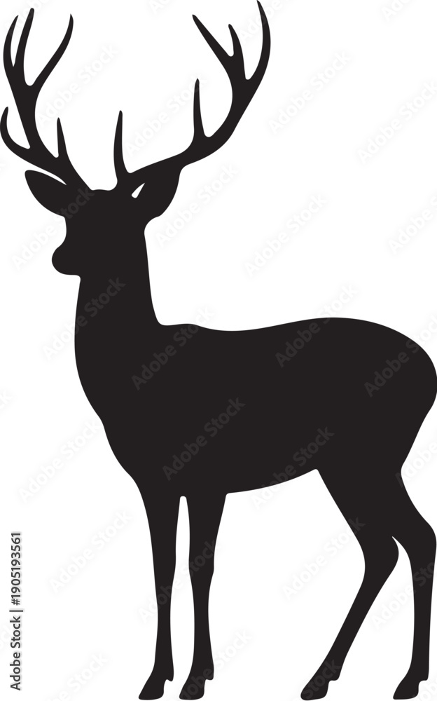 Fototapeta premium Black silhouette of a deer with large antlers standing