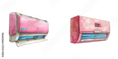 cute air conditioner watercolor vector illustration