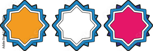 Decorative starburst badge icons with layered outlines in colorful styles for labels stickers promotions and graphic design use