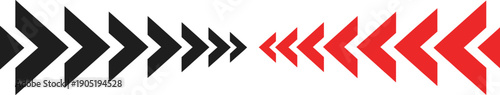 Chevron arrow direction icons in black and red showing forward backward movement navigation and visual flow design