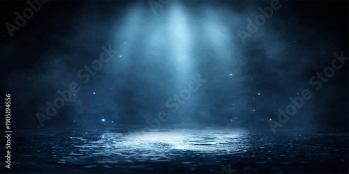 Abstract blue storm clouds texture water motion as light in the dark rain at night glows through black space fog