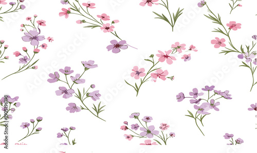 Delicate pastel wildflower vector collection with pink and purple floral branches elegant botanical spring illustration set