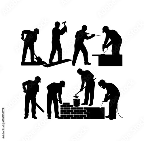 Construction Workers Building Silhouettes