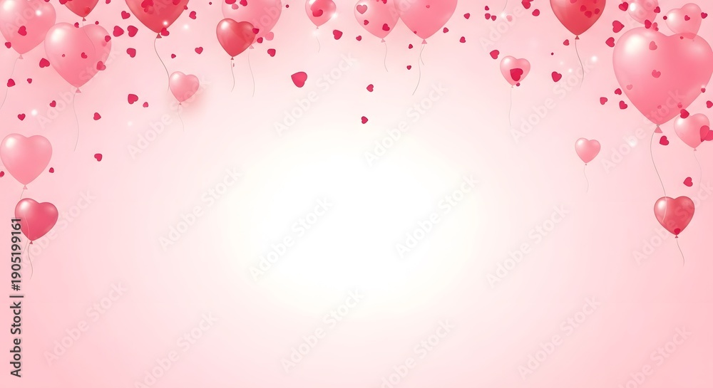 Obraz premium Valentine's day background with pink hearts and balloons