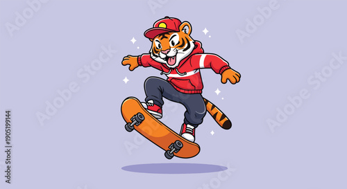 Cool Tiger Skateboarder Cartoon.