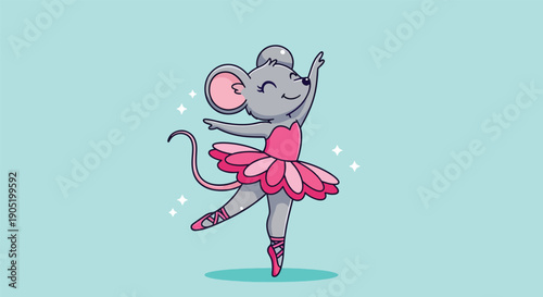 Cute Little Mouse Ballerina Dancing Gracefully Vector Illustration.
