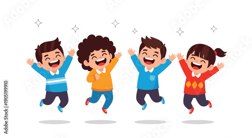 Happy children jumping together with joy and excitement.