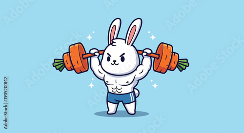 Strong rabbit lifting carrot barbell in gym.