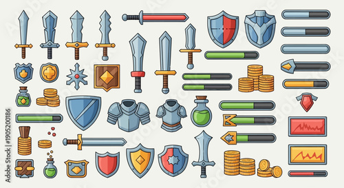 Epic Fantasy RPG Game Asset Collection: Medieval Weapons, Armor, and UI Inventory Icons