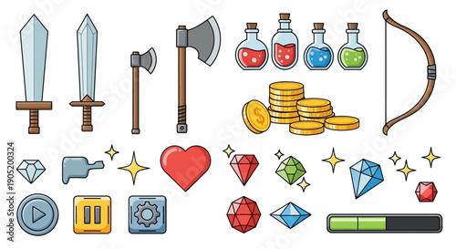 Epic Fantasy RPG Game Asset Collection: Medieval Weapons, Armor, and UI Inventory Icons