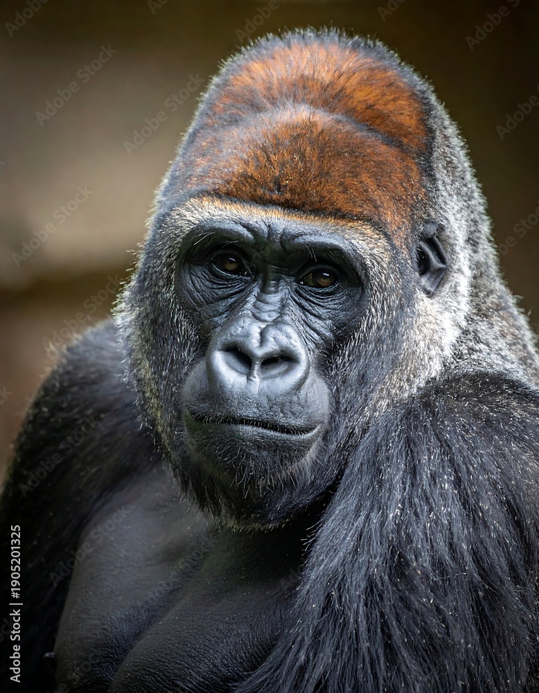 Obraz premium Close-up of a silverback primate staring directly at the viewer