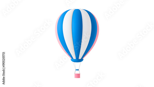 Blue and white hot air balloon flying isolated on white