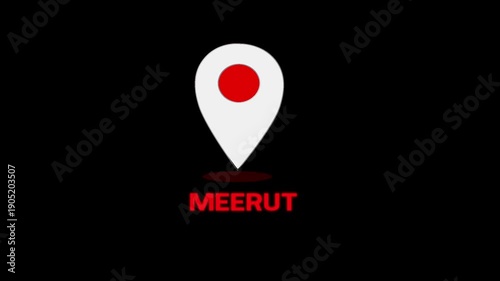 China Location city of  Meerut animated GPS location tracking icon GPS Map symbol. Map pin icon animation with jihan city text.

