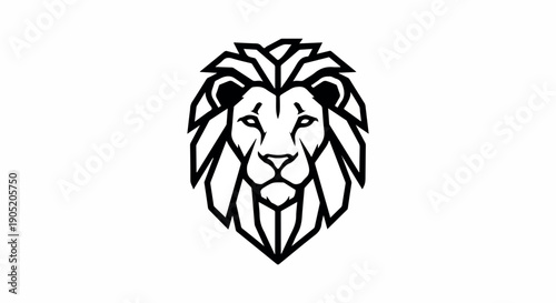 Geometric line art illustration of a lion's head in black lines on a white background with a minimalist style.