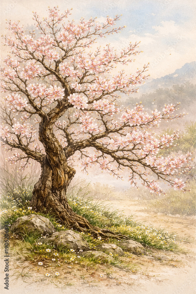 Obraz premium 野原に咲く桜