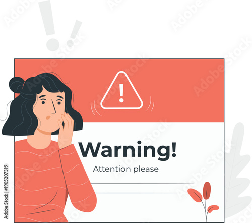 Woman reacting to a warning notification with concern and attention
