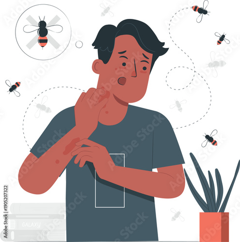 Man experiencing discomfort and itching due to insect bites in an indoor environment