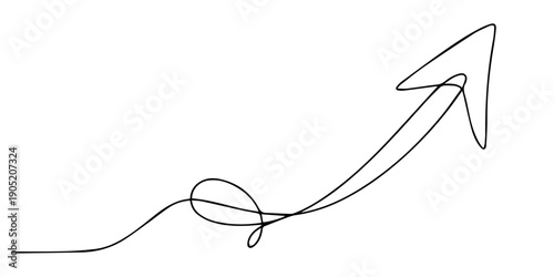 Growth arrow in one line art style. Arrow pointing up drawing with editable black stroke on white background. Vector illustration, Arrow symbol continuous one line drawing on white background minimal.