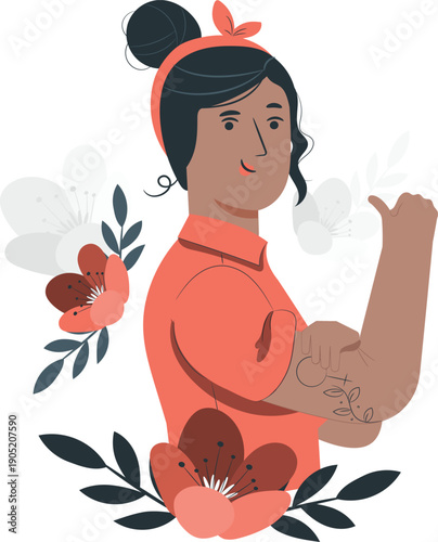 A woman breastfeeding surrounded by flowers and leaves in a serene illustration